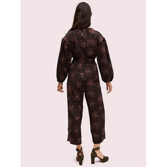 NWOT Kate Spade Disco Belted Polka Dot V-Neck Jumpsuit Black Pink Green 14 - Picture 2 of 8